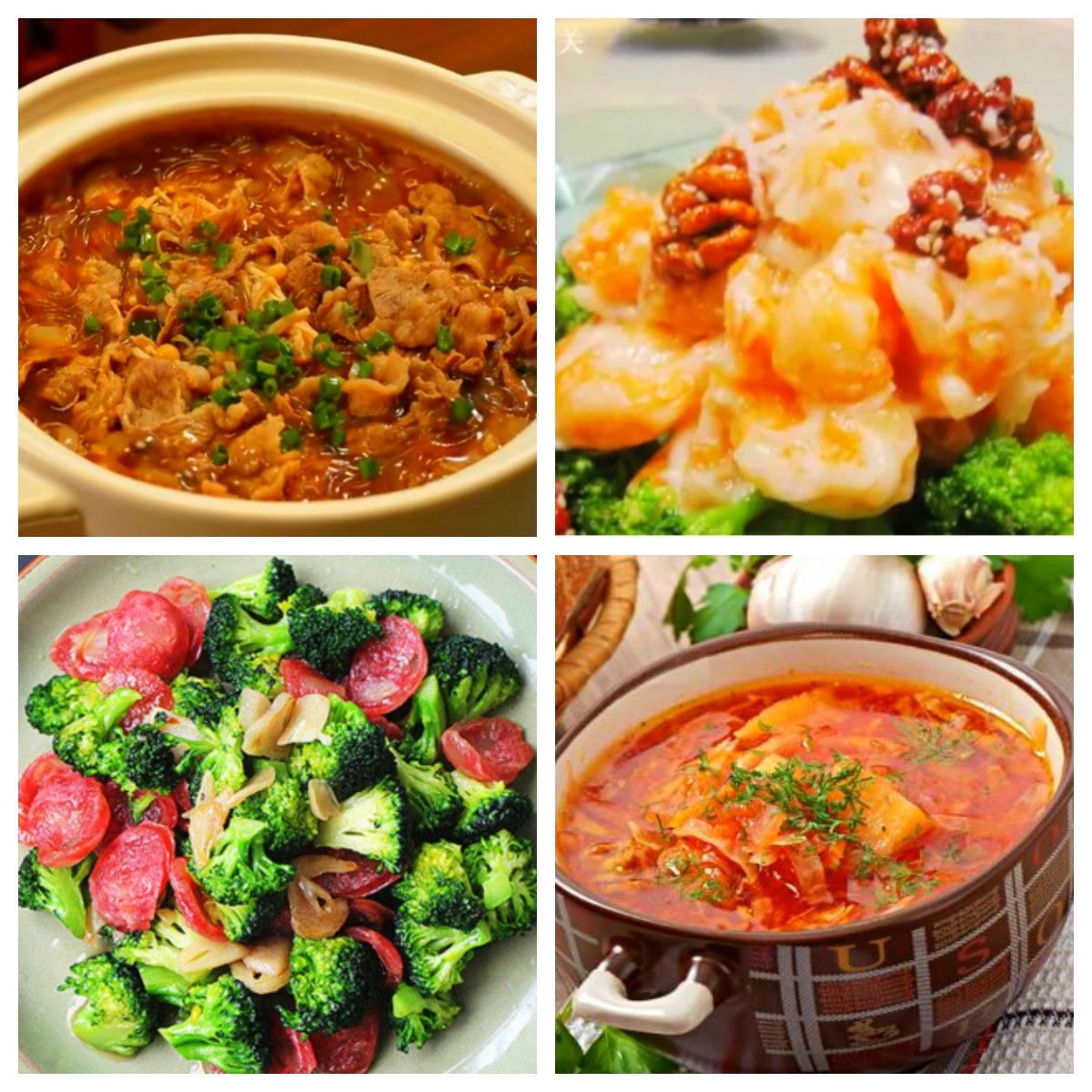 02月04日 周三经典回归：沙茶肥牛粉丝煲、核桃虾、西兰花炒腊肠、罗宋汤