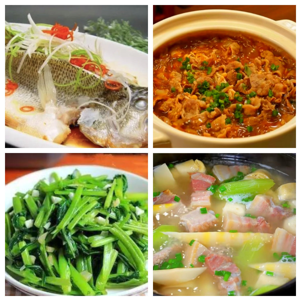 04月03日 周五养生系列：清蒸鲈鱼、沙茶肥牛煲、蒜蓉空心菜、腌笃鲜