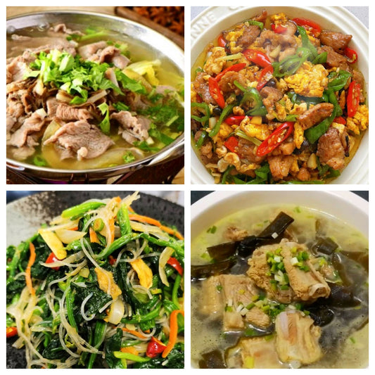 4月29日 周二麻辣鲜香：翘脚牛肉、🌶️农家一碗香、凉拌菠菜粉丝、排骨豆腐裙带菜汤