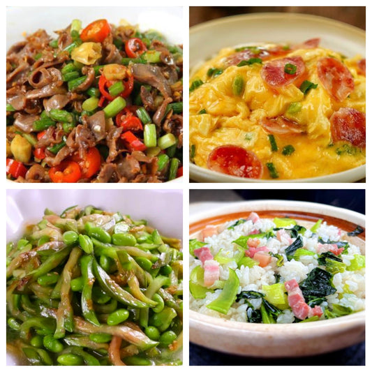 03月24日 周二麻辣鲜香：🌶️酸辣鸡杂、腊味炒蛋、青椒茄子炒毛豆子、上海菜饭