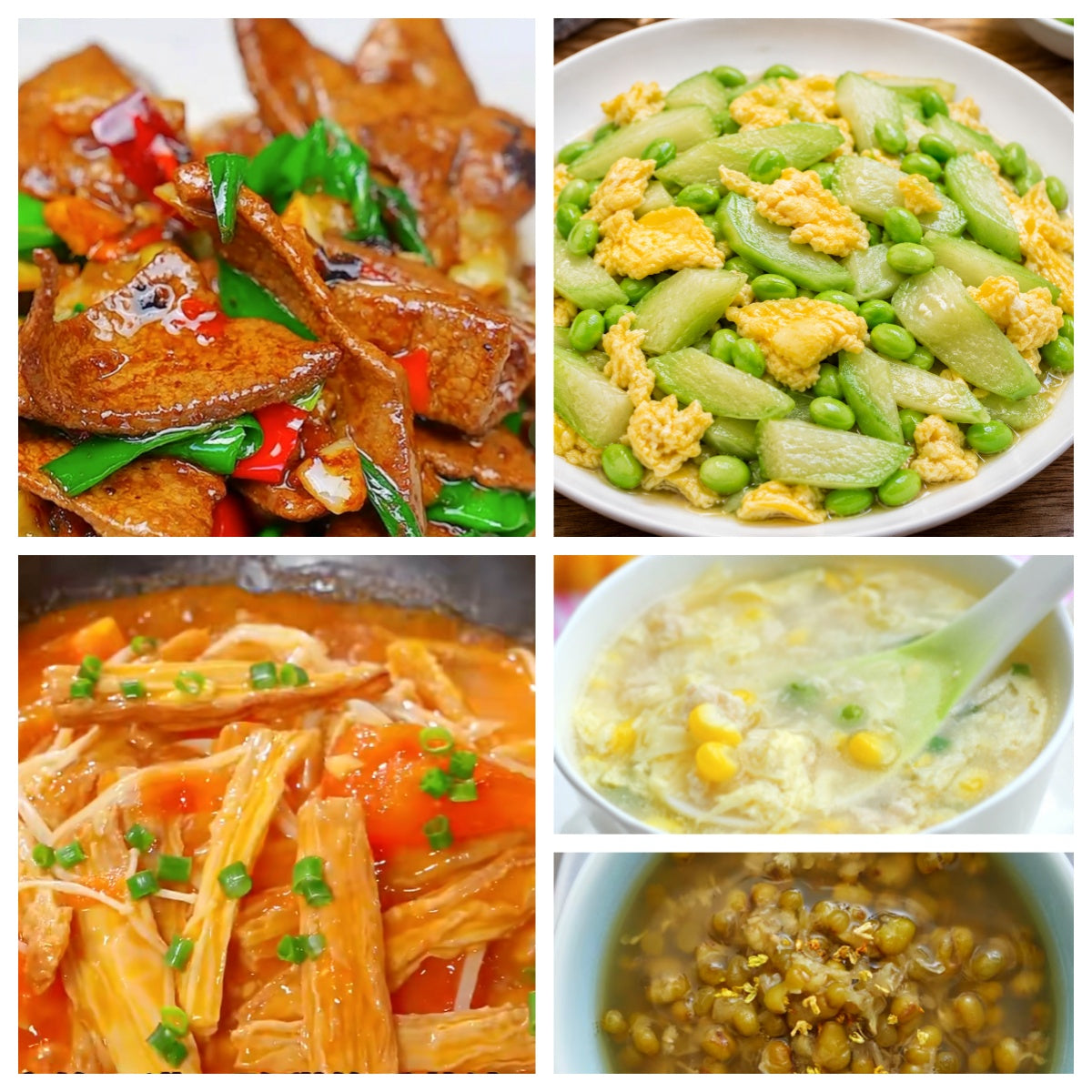 07月07日 周二麻辣鲜香：🌶️土匪猪肝、金针菇番茄炖腐竹、丝瓜毛豆炒鸡蛋、鸡茸玉米羹（赠品：冰糖绿豆汤）