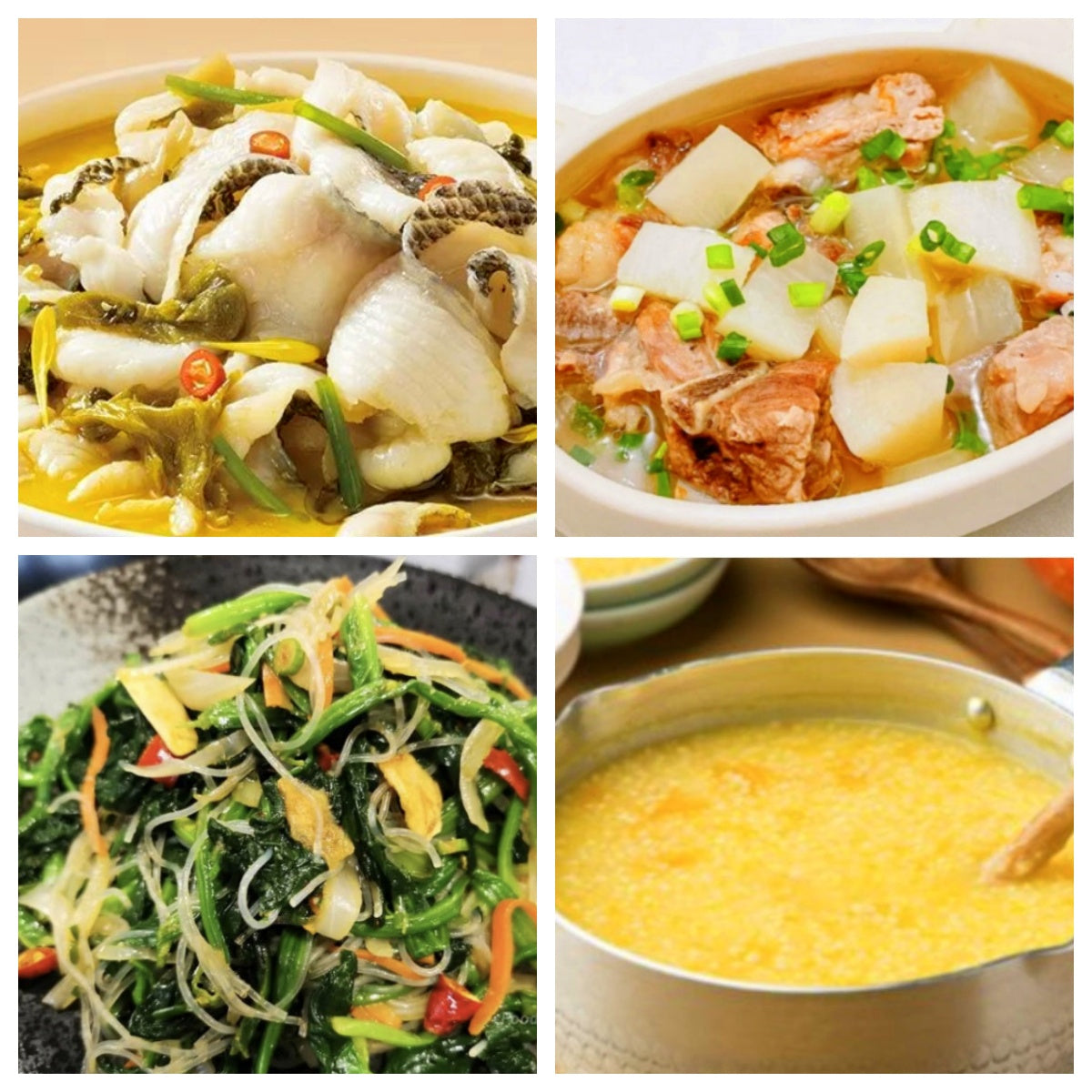 06月16日 周二麻辣鲜香：🌶️酸菜鱼、萝卜排骨煲、菠菜粉丝、南瓜粥