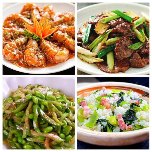 03月24日 周二经典回归：微甜微🌶️干烧大虾、葱爆牛、青椒茄子炒毛豆子、上海菜饭