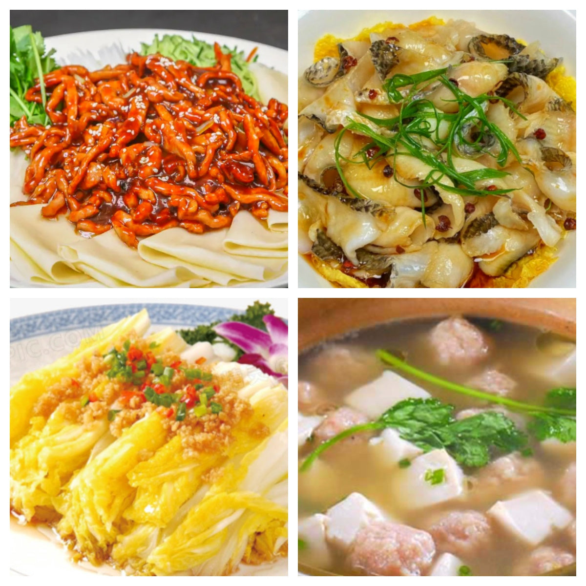 01月14日 周三经典回归：葱油鱼片、京酱肉丝（含葱丝/鸭饼）、蒜蓉娃娃菜、嫩豆腐肉丸汤