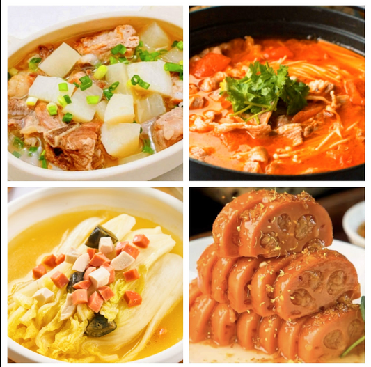 11月22日 周六家乡菜：清汤萝卜排骨煲、番茄肥牛、上汤娃娃菜、桂花糖藕