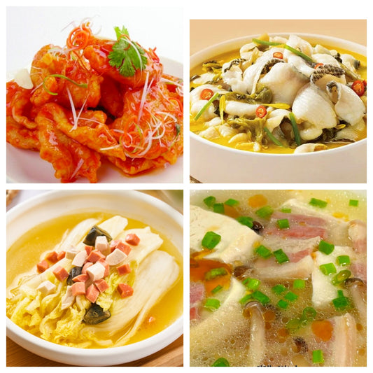 02月19日 周四家乡菜：锅包肉、酸菜黑鱼片、上汤娃娃菜、荠菜咸肉雷笋豆腐汤