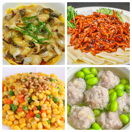 02月26日 周四经典回归：葱油鱼片、京酱肉丝（含葱丝/鸭饼）、松仁玉米（含松仁）、毛豆肉丸汤