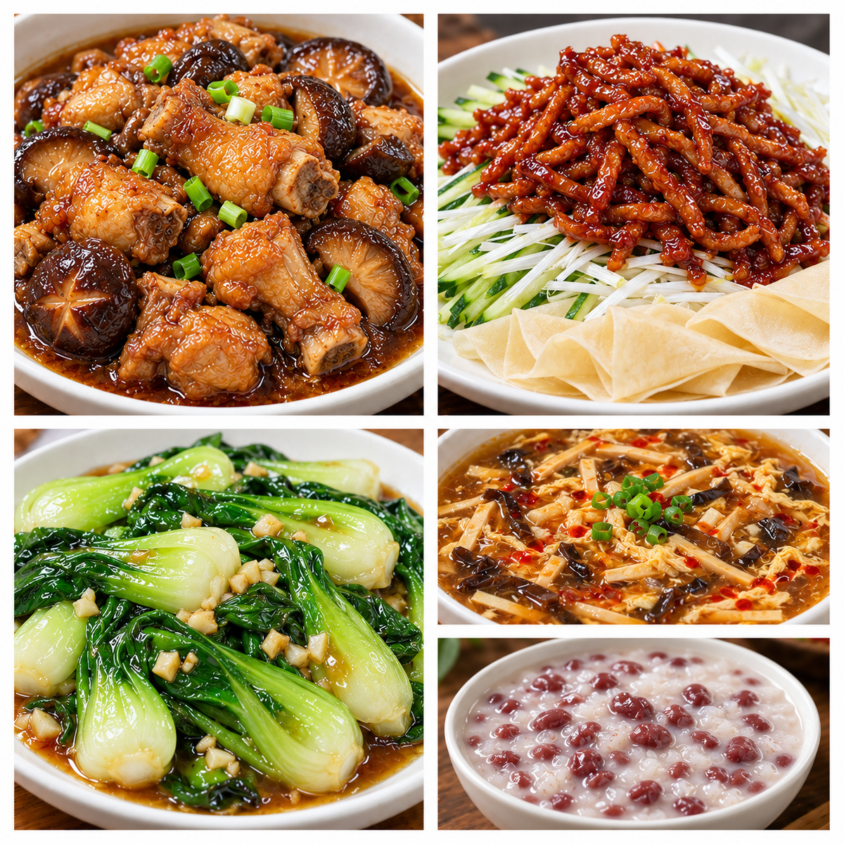 11月03日 周二家乡菜：香菇炖鸡、京酱肉丝、蚝油油菜、酸辣汤（赠品：椰汁红豆粥）