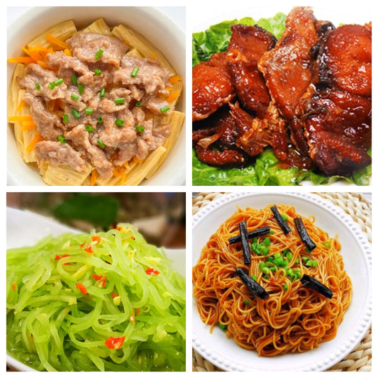 04月14日 周二家乡菜：嫩牛蒸腐竹、上海熏鱼、凉拌莴笋、葱油拌面