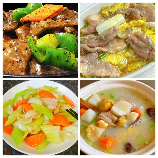 Tuesday, September 2nd: Hometown Dishes: Steamed Pork with Baby Cabbage, Sizzling Black Pepper Beef, Carrot and Celery, and Chinese Yam and Pork Rib Soup