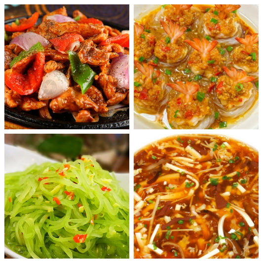 05月12日 周二家乡菜：铁板牛肉、蒜蓉粉丝蒸风味虾、凉拌莴笋、酸辣汤