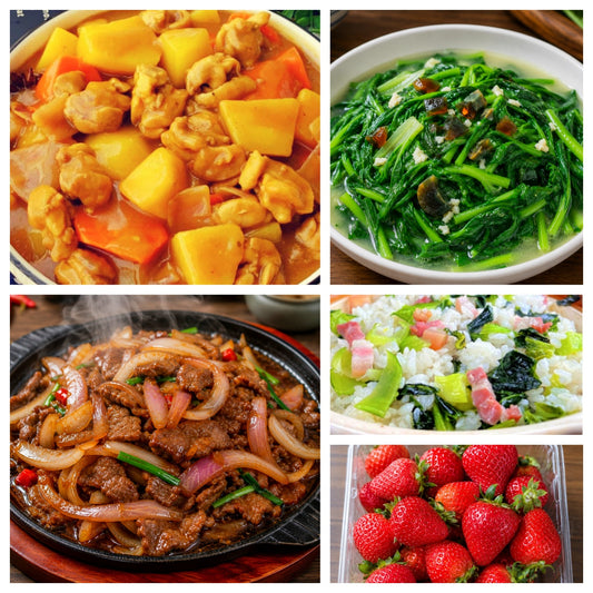 06月30日 周二家乡菜：铁板洋葱牛肉、咖喱土豆鸡、上汤菠菜、上海菜饭（赠品：草莓一盒）