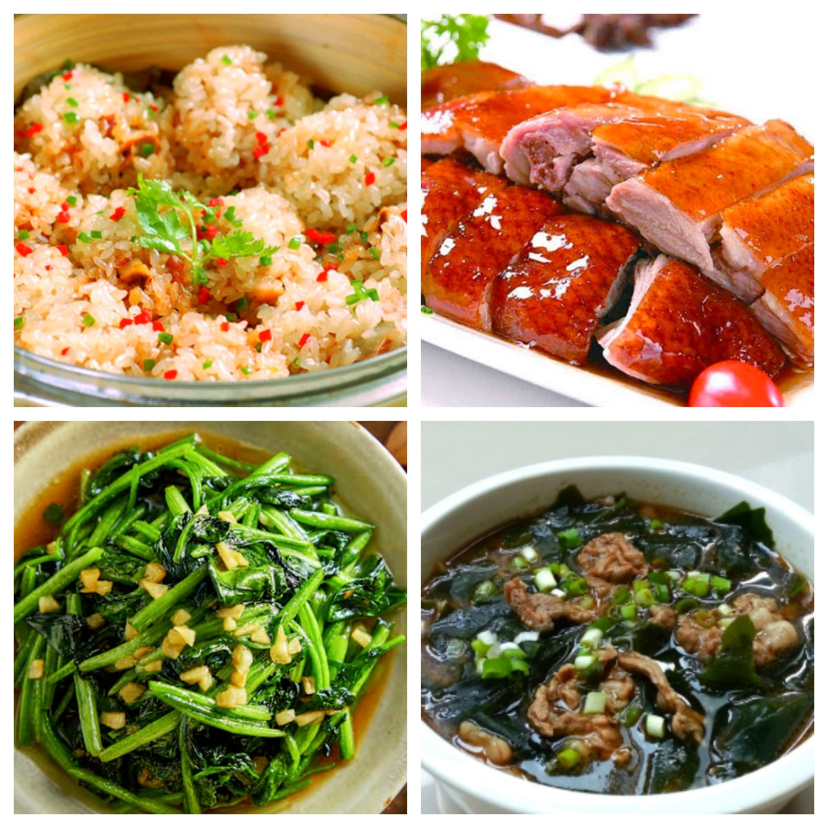 12月09日 周二家乡菜：糯米蒸排骨、广东烧鸭、蒜蓉菠菜、海带牛肉汤