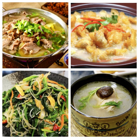 05月19日 周二家乡菜：跷脚牛肉、三鲜小酥肉、凉拌菠菜粉丝、枸杞老鸡汤