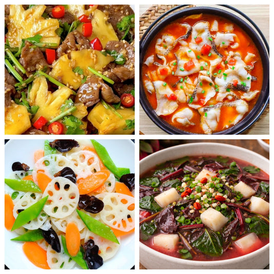 04月21日 周二家乡菜：菠萝牛肉、番茄鱼片、荷塘月色、苋菜山药汤