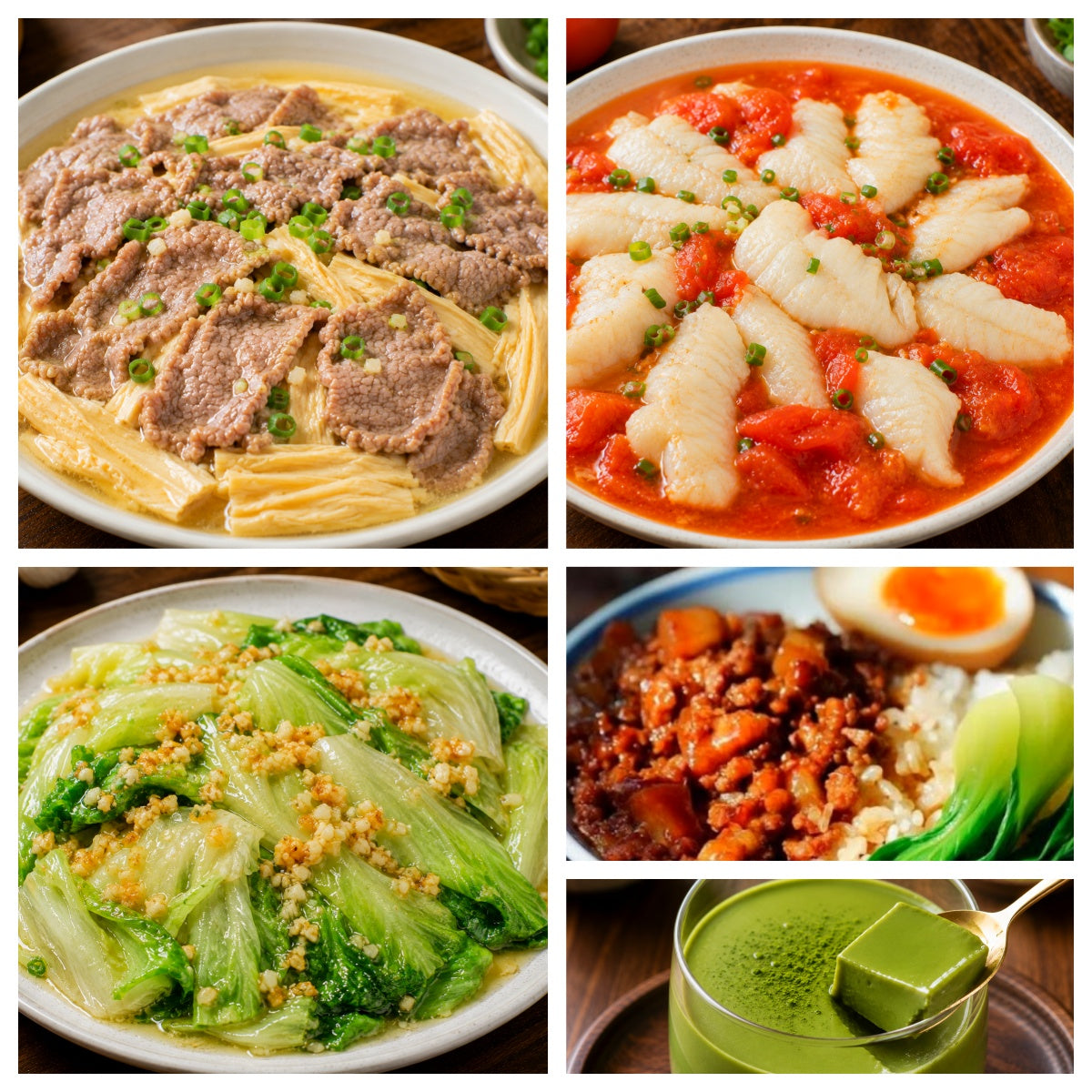 9月08日 周二家乡菜：腐竹嫩牛、番茄龙利鱼片、蒜蓉生菜、卤肉饭（赠品：抹茶冻）