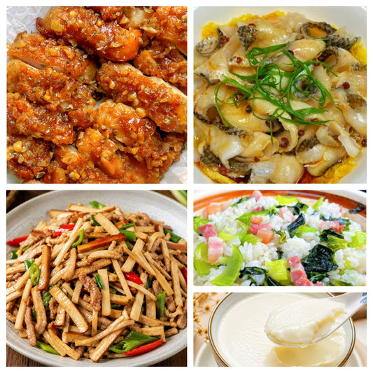 8月18日 周二家乡菜：蜂蜜黄油鸡排、葱油鱼片、西芹炒香干、上海菜饭（赠品：双皮奶）