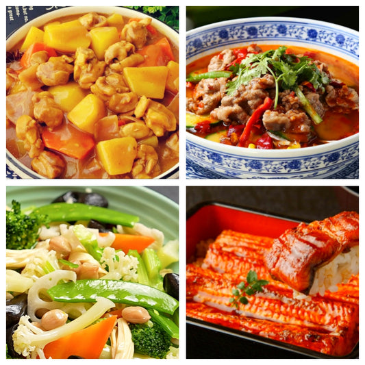 06月27日 周六麻辣鲜香：胡萝卜咖喱鸡丁、水煮牛肉🌶️、素什锦、鳗鱼饭
