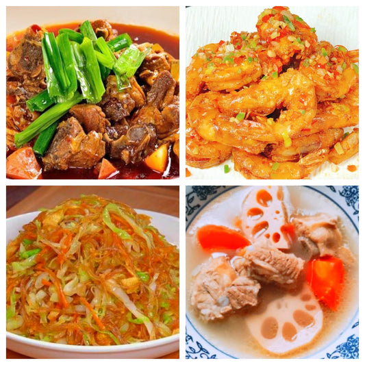 05月02日 周六麻辣鲜香：🌶️红焖羊肉、椒盐大虾、包心菜粉丝、莲藕排骨汤