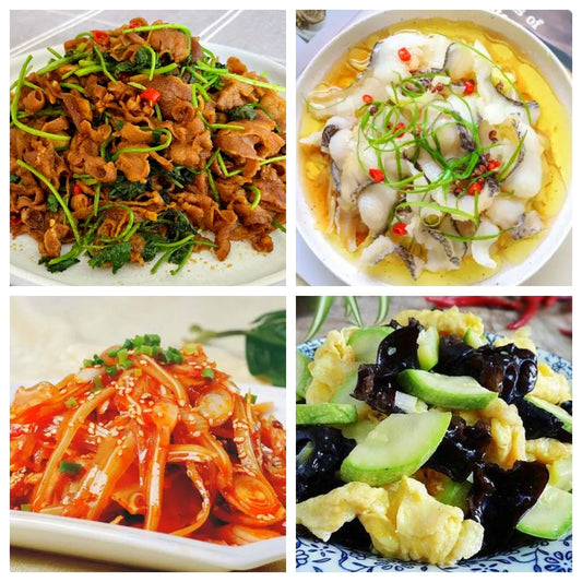 Saturday, September 6th: Spicy and delicious: 🌶️ Cumin lamb, black fish fillet with scallion oil, cold pig ears, scrambled zucchini with black fungus and eggs