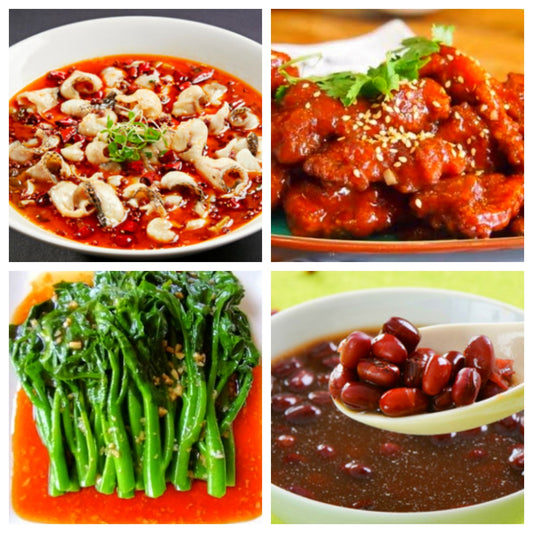 04月25日 周六麻辣鲜香：🌶️ 沸腾鱼片、京都大排、炒时蔬、红豆莲子羹