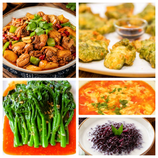 08月03日 周一麻辣鲜香：🌶️新疆大盘鸡、苔条鱼柳、蚝油油菜、番茄蛋花汤（赠品：椰汁紫米露）