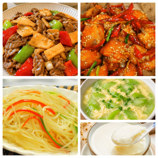 07月20日 周一麻辣鲜香：🌶️辣子鸡翅、杏鲍菇炒牛肉、螺丝椒炒土豆丝、丝瓜蛋花汤（赠品：双皮奶）