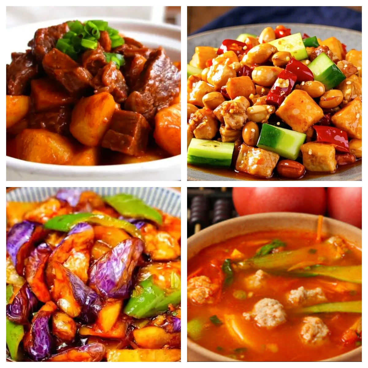 03月02日 周一麻辣鲜香：红烧牛肉炖土豆 、🌶️宫保鸡丁、地三鲜、番茄青菜肉丸汤