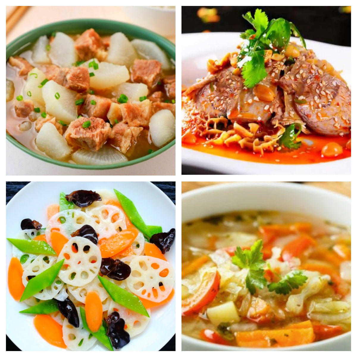 03月09日 周一麻辣鲜香：清汤萝卜排骨、🌶️夫妻肺片、荷塘小炒、哈佛蔬菜汤