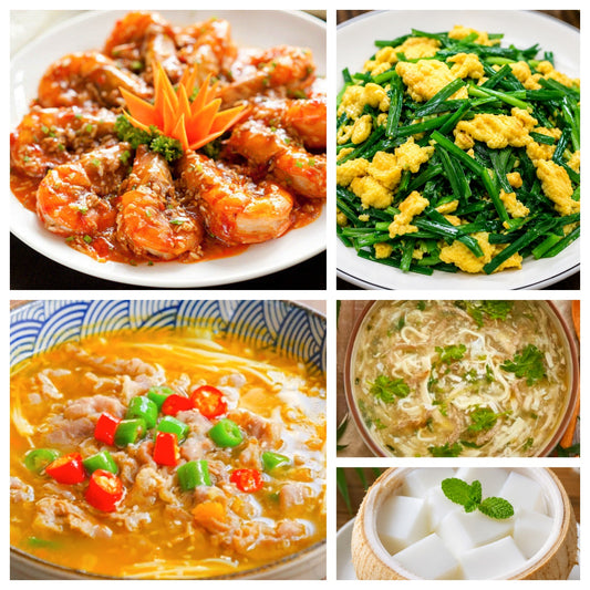06月29日 周一麻辣鲜香：🌶️金汤肥牛、干烧大虾、韭菜炒鸡蛋、荠菜豆腐羹（赠品：椰子冻）