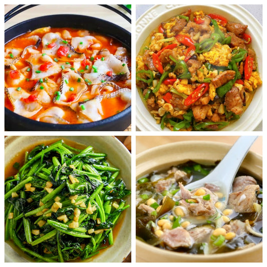 03月30日 周一麻辣鲜香：番茄豆腐黑鱼片、🌶️农家一碗香、蒜蓉菠菜、海带排骨汤