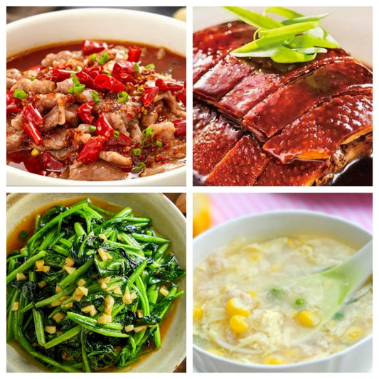 04月20日 周一麻辣鲜香：🌶️水煮牛肉、上海酱鸭、蒜蓉菠菜、玉米鸡茸羹