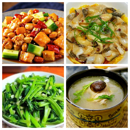 05月04日 周一麻辣鲜香：🌶️宫保鸡丁、葱油鱼片、蒜蓉空心菜、枸杞香菇老鸡汤