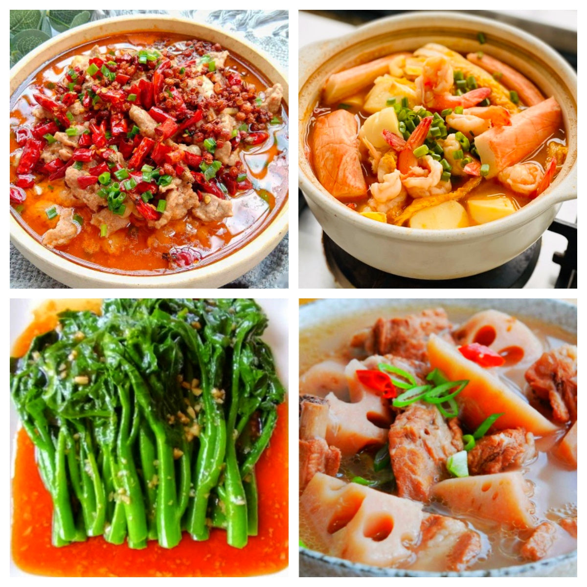 02月02日 周一麻辣鲜香： 🌶️沸腾牛、日本海鲜玉子豆腐、蚝油油菜、莲藕花生猪骨汤