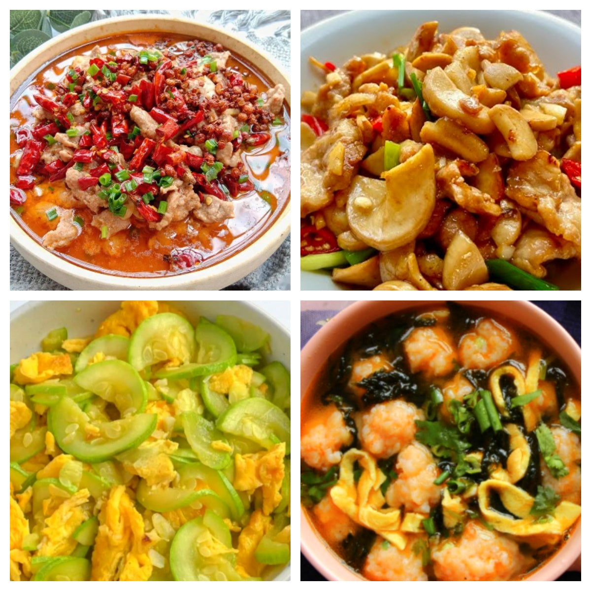 02月23日 周一麻辣鲜香：🌶️水煮牛肉、杏鲍菇炒鸡片、西葫芦炒鸡蛋、虾滑紫菜汤