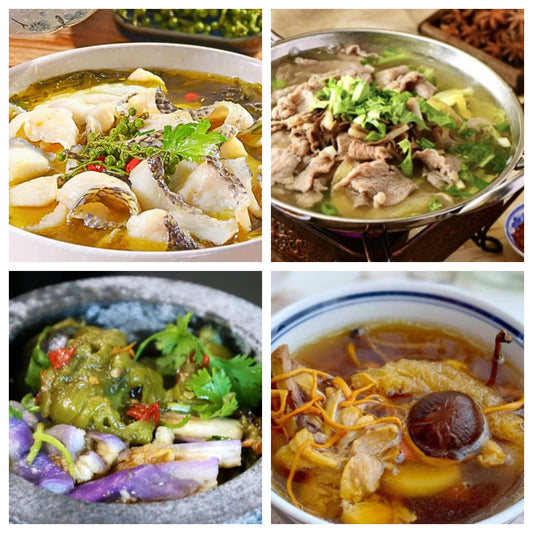 03月12日 周四家乡菜：酸菜黑鱼片、 跷脚牛肉、擂椒茄子、养生老鸡汤