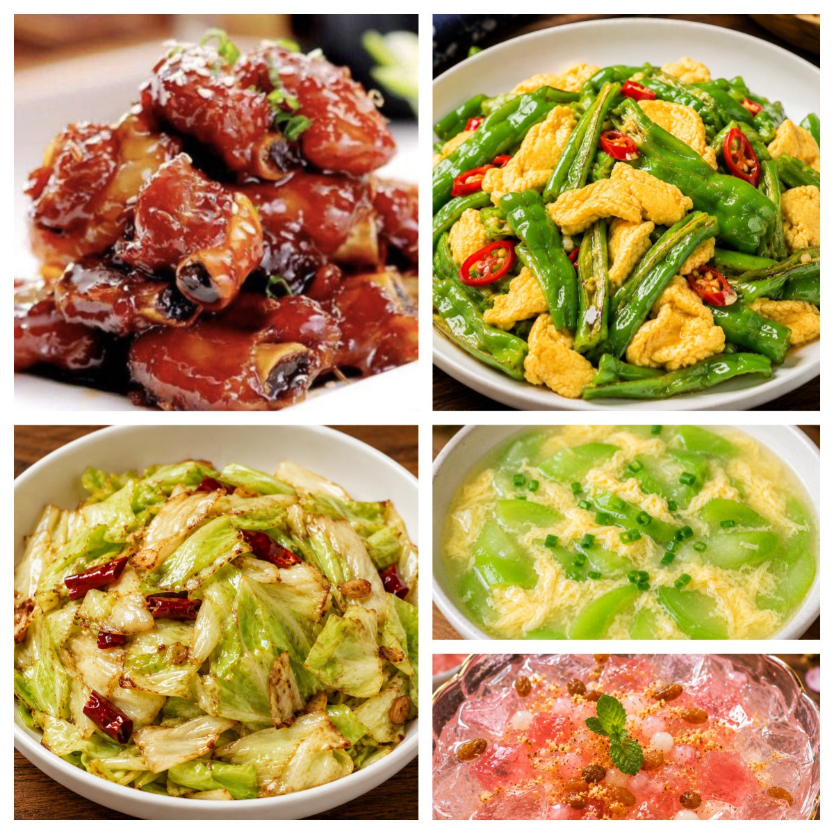 08月19日 周三麻辣鲜香：螺丝椒炒鸡蛋🌶️、糖醋排骨、手撕包菜、丝瓜蛋汤（赠品：番石榴冰粉）