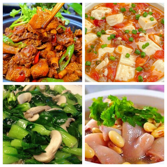 12月10日 周三麻辣鲜香： 🌶️啤酒鸭、番茄肉末毛豆豆腐、蘑菇菜心、蹄花汤