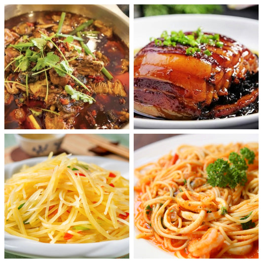 3月26日 周三麻辣鲜香： 🌶️柴火鸡、微🌶️梅菜扣肉、青椒土豆丝、海鲜伊面