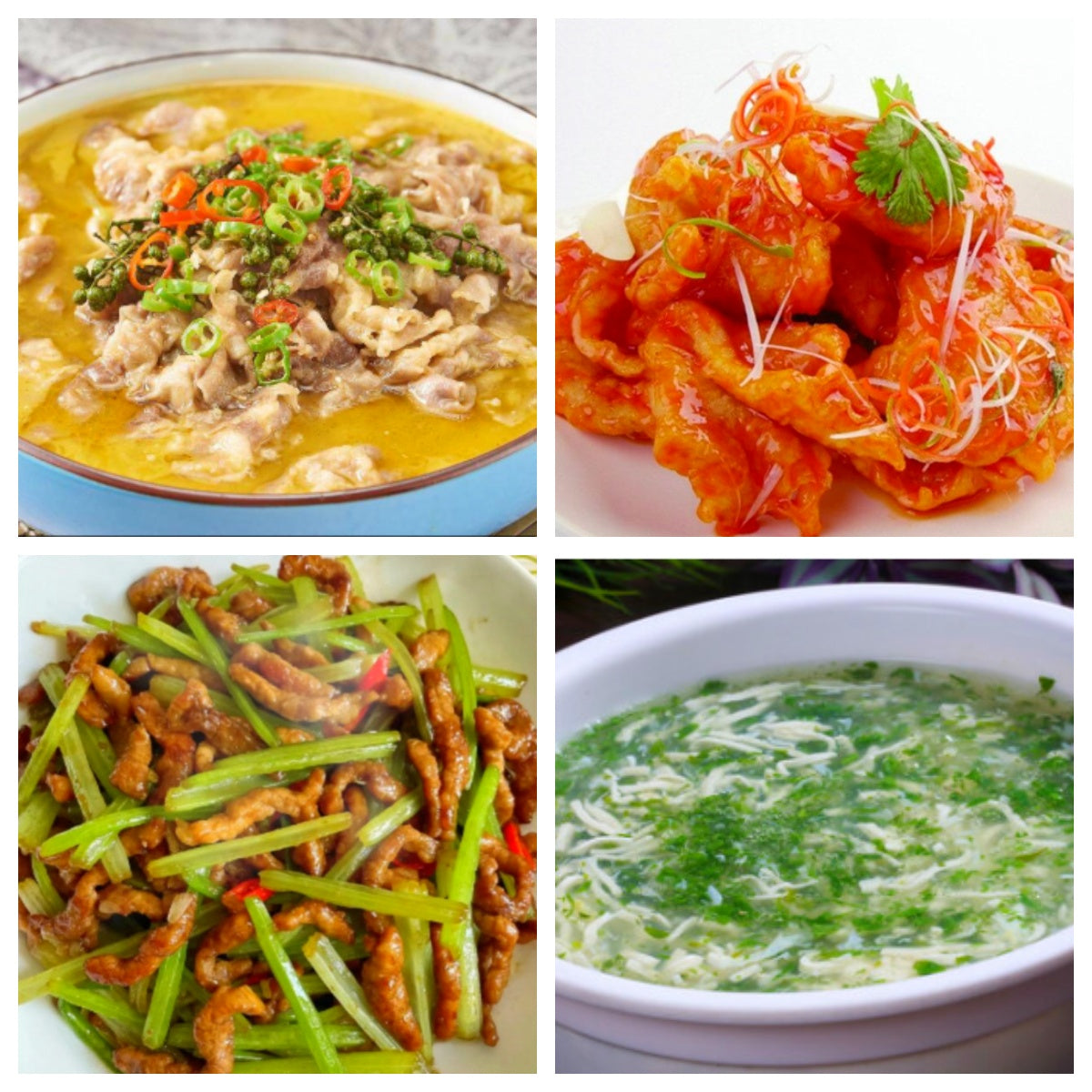 04月01日 周三麻辣鲜香： 🌶️酸汤肥牛、锅包肉、芹菜炒肉丝、荠菜豆腐羹