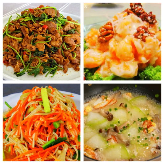 06月24日 周三麻辣鲜香：🌶️ 孜然羊肉、核桃虾、凉拌三丝、三鲜冬瓜汤