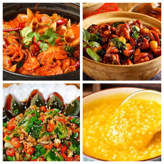 01月10日 周六麻辣鲜香：🌶️海鲜麻辣香锅、三杯鸡、🌶️凉拌皮蛋、小米粥