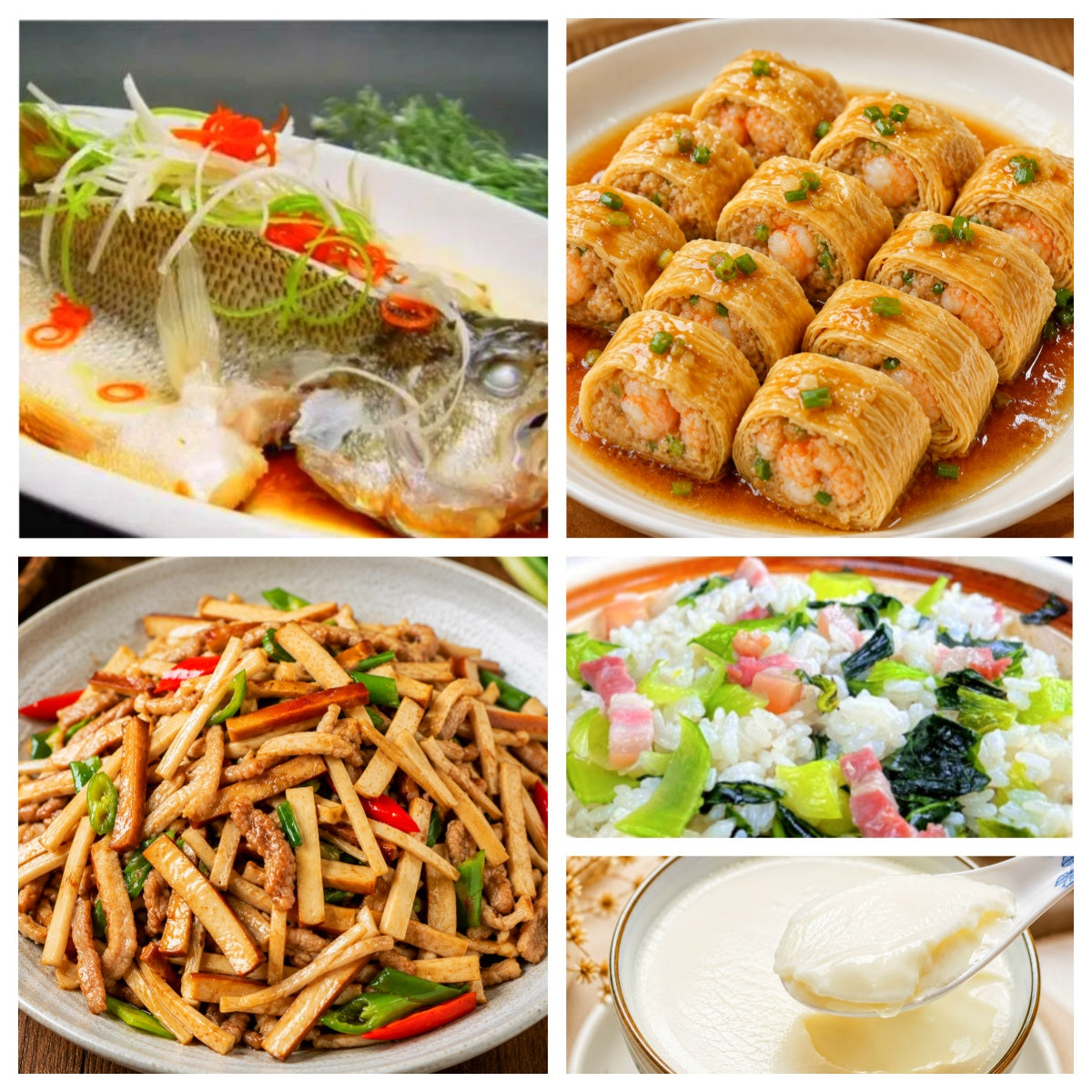 8月18日 周二经典回归：清蒸鲈鱼、虾仁鲜肉腐竹卷、西芹炒香干、上海菜饭（赠品：双皮奶）