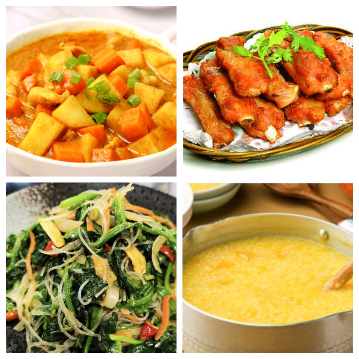 06月16日 周二经典回归: 金牌蒜香骨、咖喱土豆鸡、菠菜粉丝、南瓜粥