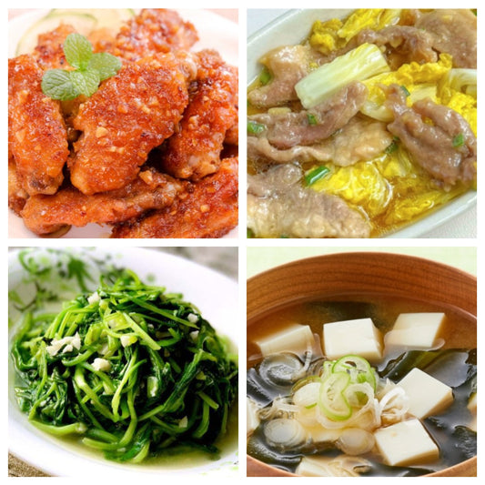 03月13日 周五家乡菜：蒜香黄油蜂蜜鸡翅、娃娃菜蒸肉、蒜蓉鸡毛菜、裙带豆腐汤