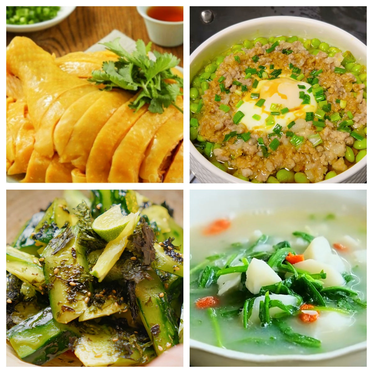 06月05日 周五家乡菜：肉末蒸蛋、上海三黄鸡、凉拌海苔黄瓜、荠菜山药汤