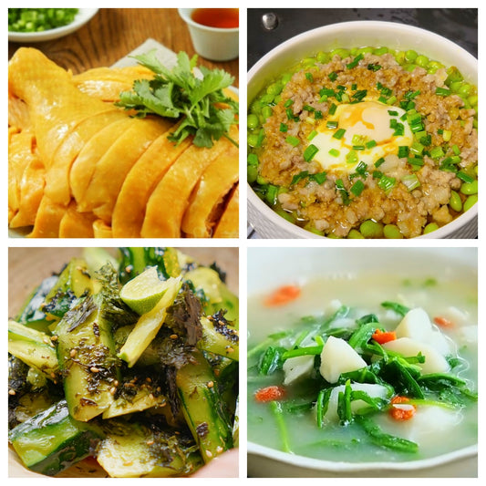 06月05日 周五家乡菜：肉末蒸蛋、上海三黄鸡、凉拌海苔黄瓜、荠菜山药汤