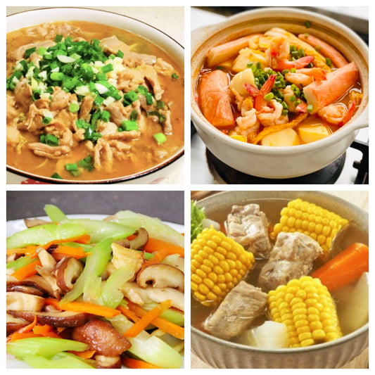 02月27日 周五家乡菜：水煮肉片、海鲜玉子豆腐、胡萝卜西芹炒香菇、玉米排骨汤