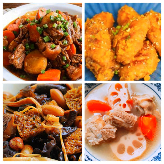4月25日 周五家乡菜：红烧羊肉煲、咸蛋黄鸡翅、四喜烤麸、莲藕排骨汤