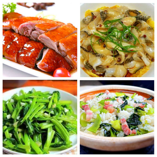 05月29日 周五家乡菜： 广东烧鸭、葱油鱼片、蒜蓉空心菜、上海菜饭